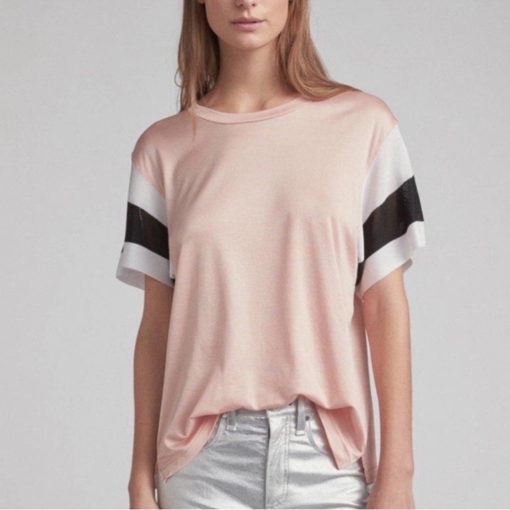 Rag & Bone Penny Peach Black And White Viscose Knit Jersey Stripe Tee Size M